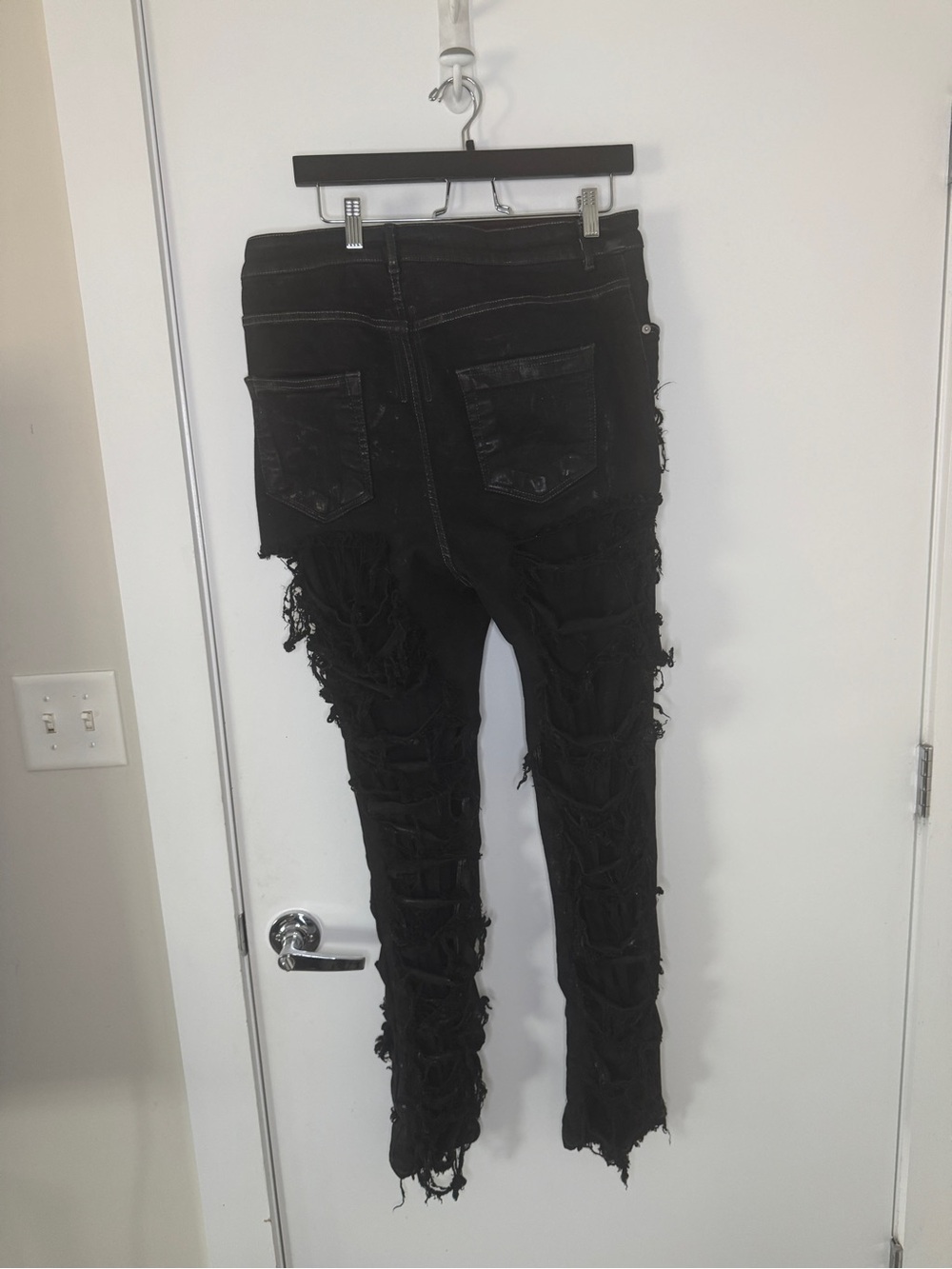 Distressed Black Men’s Ripped Rick Owen Skinny Jeans